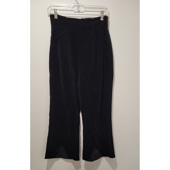 Velvet Black High-Waisted Cropped Wide Leg Pants Vintage Rare 90s Y2K - Picture 2 of 8
